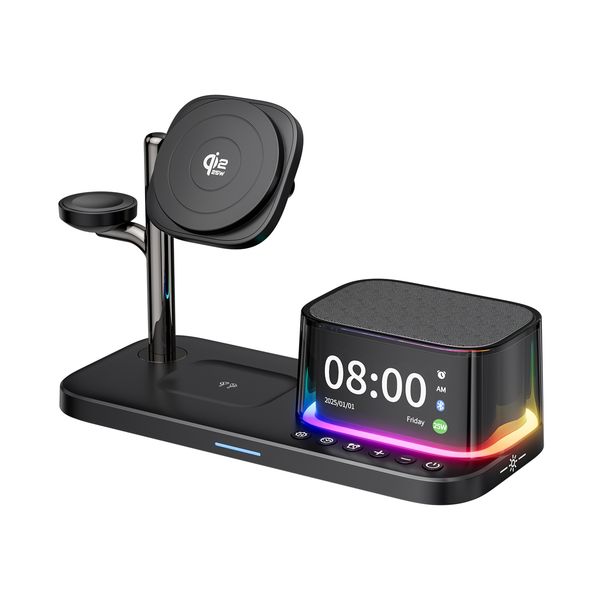 Portable Magnetic Docking Station for iPhone: Dual USB-C Power Bank + Speaker Support (Up To 25W)