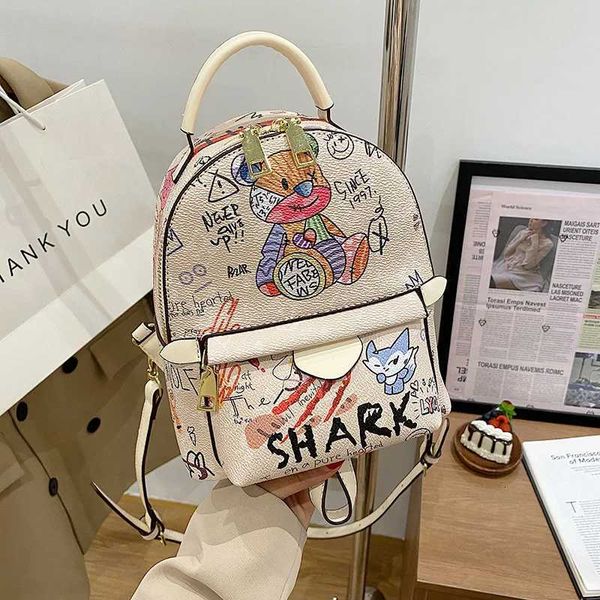New Trendy Summer Foreign Style Small Backpack Graffiti Bea…