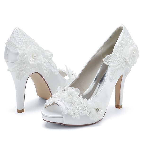 Bridal Wedding Heels with Lace Embroidery
