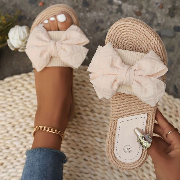 jifffly designer women shoes New Indoor Casual Comfortable Lightweight Home Slippers Linen Bowknot Flat Non-slip Sandals