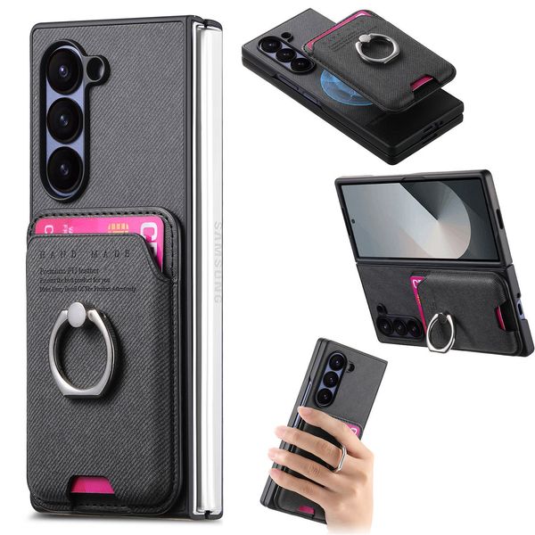Magnetic Card Wallet Case with Ring Card Slot for Samsung Z Fold7 Fold6 Fold5 Fold4 Fold3 MagicV5 V3 OPPO N5 XIAOMI Mix Fold4