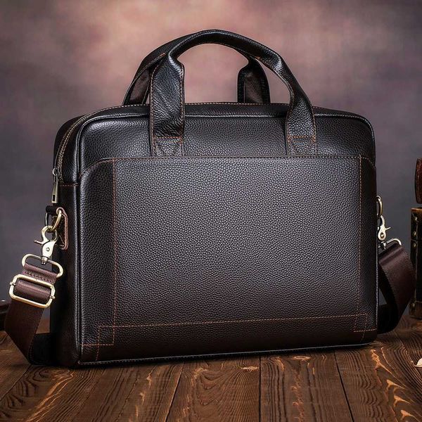 Mens leather handbag top layer cowhide briefcase leather laptop bag diagonal cross office bag W251022