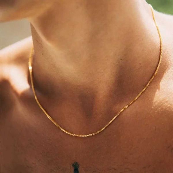 12mm Simple Stainless Steel Box Chain Necklace Gold Color Titanium Steel Men Necklace Fashion Women Jewelry Trend Accessories V251022