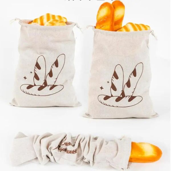 Linen Bread Bags Reusable Drawstring Large Washable Storage Food Accessories Home Unbleached Kitchen Organizer 251024