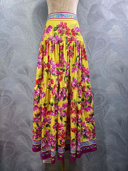 100% Cotton Women Skirt High Street Fashionable Classic Flower Printing Half Dress Party Vacation Expansion Spring Summer Lady Elegant