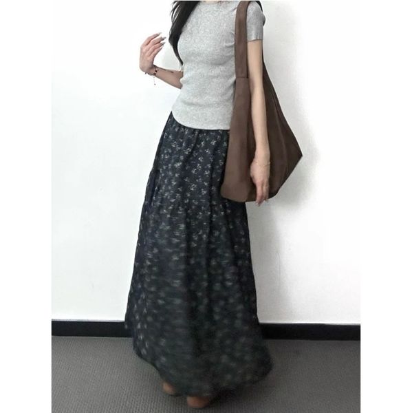 (1169) Floral Skirt Women's High Waist Long Skirt Drape A-line Skirt