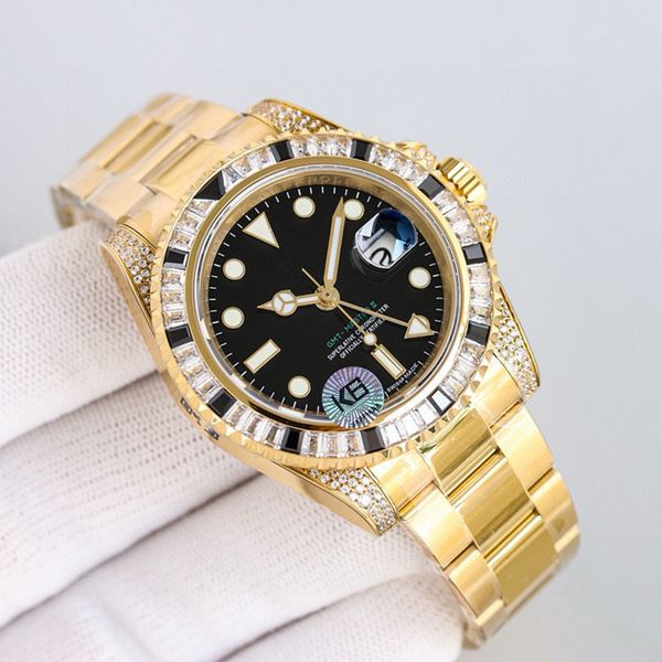 2025 New Luxury Colorful Diamond GMT Stainless Steel Band Fully Automatic Mechanical Labor Brand Men's Fashion Watch Manufacturer Batch