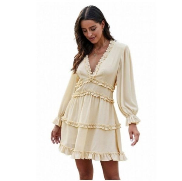 (1182) New Autumn and Winter Sexy Deep V Large Size Solid Color Ruffle Knee-length Skirt