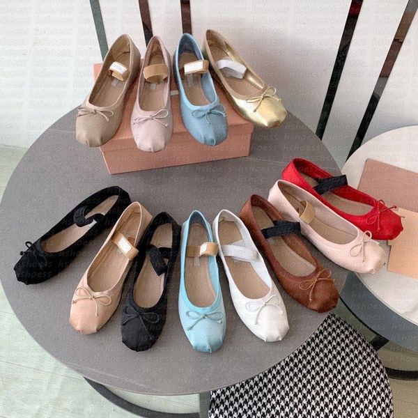 Designer ballet luxury bow satin Ballerina dress shoes classic shallow mouth single shoe flat sandals Women coquette sneakersRound Ballet Flats 35-40