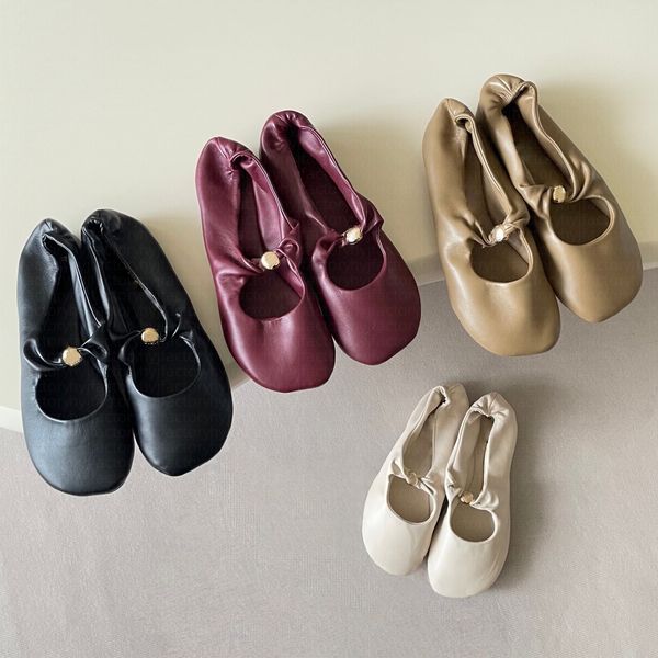 Designer Ballet Flats Woemns Pleated Square Toe Ballerinas Fashion Soft Sole Shallow Mouth Mary Jane Ballerina White Brown Black Red Eu 35-41