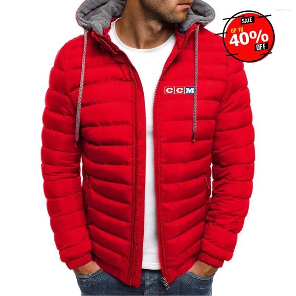 Men's Hoodies 2025 CCM Print Cold Prevention Warm Hooded Zip Down Coats Autumn Winter Solid Colour Comfortable Cotton Jackets