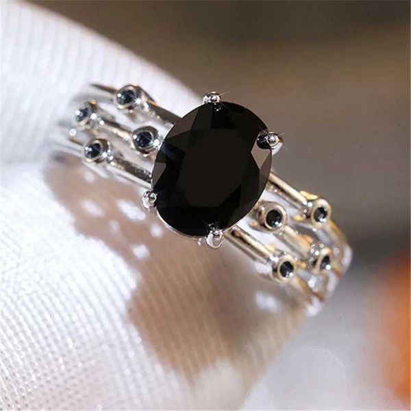 925 Sterling Silver Black Stone Women Ring Fashion Three Rows For Dancing Party Accessories Match Black Dress Girl Giftxj251031-image