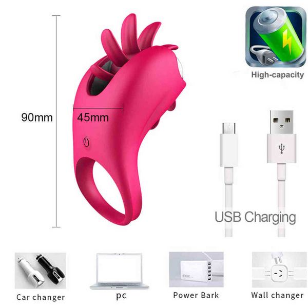 NXY Cockrings Amazing Couple's Cock Vibrating Ring With Rotation Licking Clit Tongue for Men Long-Lasting Erection Incredible Shared Pleasure 1125