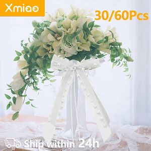 6030pcs Cinta de seda de encaje blanco para silla de automóviles de boda Srash Bouquet Decoración Fiesta de cumpleaños de Navidad Bowknot 231222