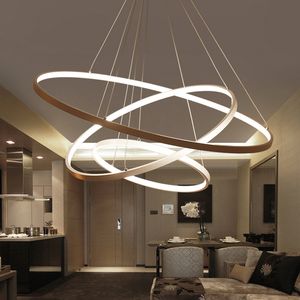 Luces colgantes modernas para sala de estar, comedor, anillos circulares, cuerpo de aluminio acrílico, accesorios de lámpara LED de techo, 60CM, 80CM, 100CM