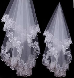 Accesorios de boda de marfil blanco de 1,5 M de largo, velos de novia, apliques de una capa de encaje 01