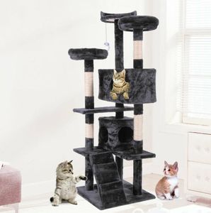 Tour d'arbre à chat de 60 pouces, meubles de condo, poste à gratter, maison de jeu pour animaux de compagnie, noir 2947370