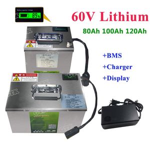Batterie lithium-ion 60V, 80ah/100ah/120ah, avec BMS, pour voitures touristiques/motos électriques, avec chargeur 67.2V, 10a