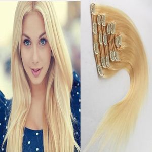 613 Bleach Blonde hair vierge clip épais dans l'extension de cheveux 100g 7pcs / Lot Clip afro-américain droit dans les extensions de cheveux humains