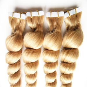 613 Blonde Brazilian Loose Wave Hair Cinta de 12-26 pulgadas en extensiones de cabello Remy 80g 200g Blonde Color Indian Silky Human Tape in Hair