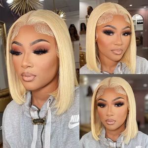 Perruque Bob Lace Front Wig naturelle lisse, blond miel 613, 13x4, perruque courte transparente, avec raie en dentelle, pour femmes, liquidation en vente