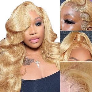 Perruques Lace Front Wig 613 cheveux humains sans colle, couleur blond miel, ondulées, pré-épilées avec cheveux de bébé, densité 150, 13x4 HD, perruques frontales en dentelle transparente pour femmes