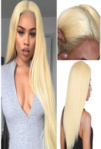 613 Cheveux blonds légers Soft Aucune Lace Lace Wig Synthetic Wigs Long Silky Right Heat résistant à la chaleur Pré-cueillette Baby Hair Fashion Women2462178