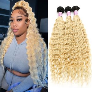 613 Ombre Honey Blonde Color Deep Wave 28 30 pulgadas 1 3 4 Bundle Deal Remy Brazilian Hair Weave Curly 100% Extensión de cabello humano