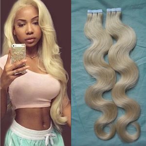 613 # Extensiones de cabello humano de trama de cinta Onda del cuerpo Cabello de trama de piel rubia de doble cara en cinta adhesiva en el cabello 40 piezas 100 g