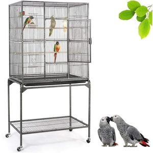 63 pouces en fer forgé roulant grande cage d'oiseau pour les petits perroquets gris africain vol de canari 240412