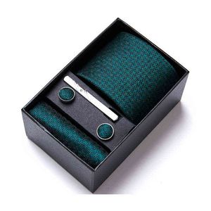 65 couleurs en gros de haute qualité 7.5 cm Jacquard cravate mouchoir ensemble de boutons de manchette cravate boîte accessoires de mariage Fit fête formelle Y1229