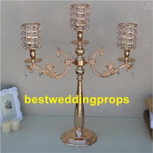 Candelabros de decoración de boda de cristal dorado de 65cm de altura, candelabros para eventos, soporte para velas de fiesta, centro de mesa best0262