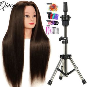 Cabezales de maniquí de 65 cm con cabello sintético para el cabello de entrenamiento para el cabello Solon Hairdresser Dummy Doll Heads para practicar peinados 240403