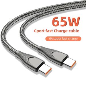 Cable de carga súper rápido USB tipo C de manguera de aleación de zinc de 65W 6A para iPhone15 Pro Max Samsung S23 Xiaomi 13 POCO Oneplus Cable de cargador 1M