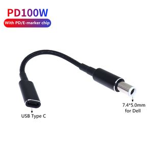 65W 90W Femelle de type C à 7,4x5,0 mm Connecteur de chargeur PD mâle USB Type C Câble de charge rapide Adaptateur d'adaptateur d'ordinateur portable pour HP Dell