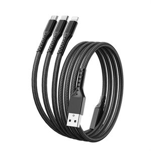 66W 5A One Drag Three Fast Data Line IOS Type C Micro USB Câble de chargement de téléphone pour iphone Samsung Huawei Oppo Vivo Xiaomi Fil de charge de téléphone Cordon de chargeur de haut-parleur de table