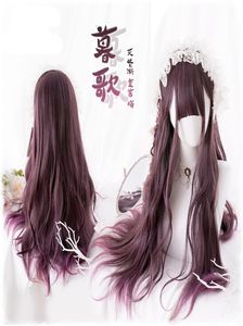 68cm quotidien gothique harajuku kawaii mignon gradient violet lolita bouclé long coiffure synthétique cosplay costume perruque cap2438439
