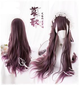 68cm quotidien gothique harajuku kawaii mignon gradient violet lolita bouclé long synthétique coiffeur cosplay costume perruque cap1335428