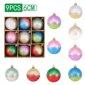 6 cm 8 cm Arco Iris rociado bolas de Navidad doradas árbol de Navidad adornos colgantes bola decoraciones navideñas para Hotel hogar Navidad regalo de Año Nuevo colgante