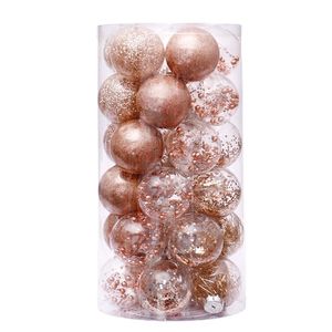 6 cm Oro de rosa Bolas de Navidad Bolas de plástico Decoración de adornos de bola transparente para Navidad Decoración de árbol Natal Navidad 2022 año 24Pack 211109