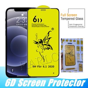 Protector de pantalla de borde curvo 6D Pegamento adhesivo completo Vidrio templado 9H para iPhone 14 Pro Max 13 12 Mini 11 XR X 6 8 7 Plus Samsung A21S A72 F42 A03S A13 A53 A73 5G con paquete