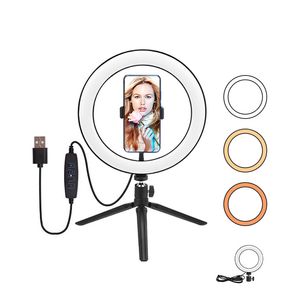 Mini anillo de luz LED de 6 pulgadas y 16cm para vídeo de escritorio, lámpara para Selfie con soporte de trípode, enchufe USB para YouTube, estudio de fotografía en vivo