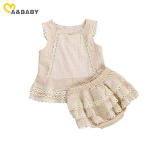 6M-4Y Infante Niño Bebé Niño Niñas Ropa Set Summer Lace Ruffles Chaleco Camiseta Top Shorts Bloomers Trajes Vintage 210515