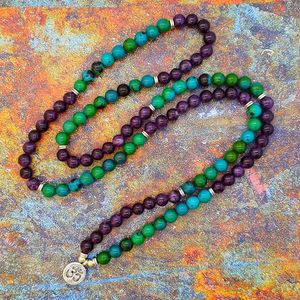6mm 108 Prayer Beads Mala Necklace or Bracelet Lotus Buddhist Charm Mala Jewelry Amethysts & Chrysocolla Beaded Bracelet Women B1205