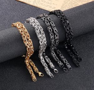 Collar de cadena de eslabones bizantinos redondos con nudo sólido de 6mm y 24 pulgadas para mujeres y hombres, joyería de acero inoxidable, plata, oro, negro 7460323