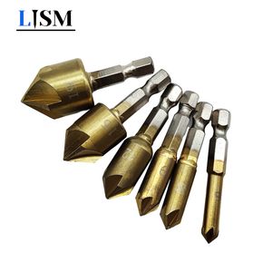 6pcs 6/8/9/12/16/19mm HSS CounterSink Boring Bit Bit Bit pour Wood Metal Changement rapide Drif