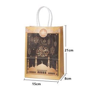 6pcs Eid Mubarak Kraft Paper Sacs Ramadan Kareem Gift Packaging Sac Muslim Islamic Party Favor Bookies Bag Eid al-Fitr Decor