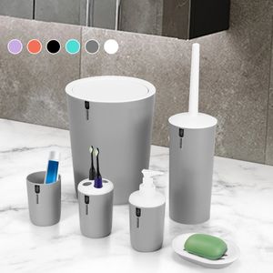 Juego De Accesorios De Baño De Plástico De 6 Piezas Caja Dispensadora De Pasta De Dientes Con Soporte Para Cepillo De Dientes - Negro