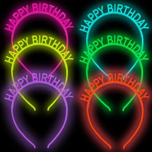 6pcs Pop Party Style Girl Glow in Dark Unicorn Cat Ears Happy Birthday Letter Luminal Band Band Propys spéciaux Accessoires de cheveux
