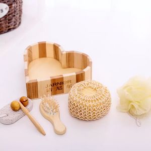 6pcs Boîte cadeau promotionnel en bois en bois accessoire Sisal Sisal / peigne en bois / brosse de massage / spa / bain Gift I0117